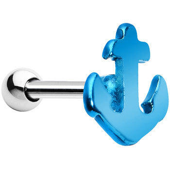 16 Gauge Brilliant Blue Nicely Nautical Anchor Cartilage Stud Earring