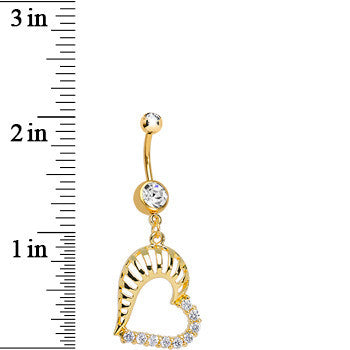 Gold Plated Clear Gem Hollow Heart Shell Dangle Belly Ring