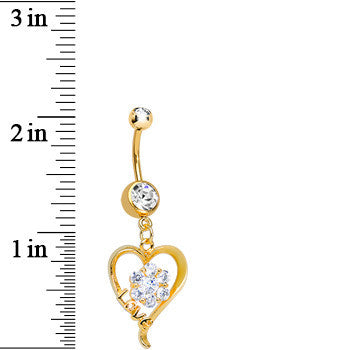 Gold Plated Clear Gem Hollow Love Heart Flower Dangle Belly Ring