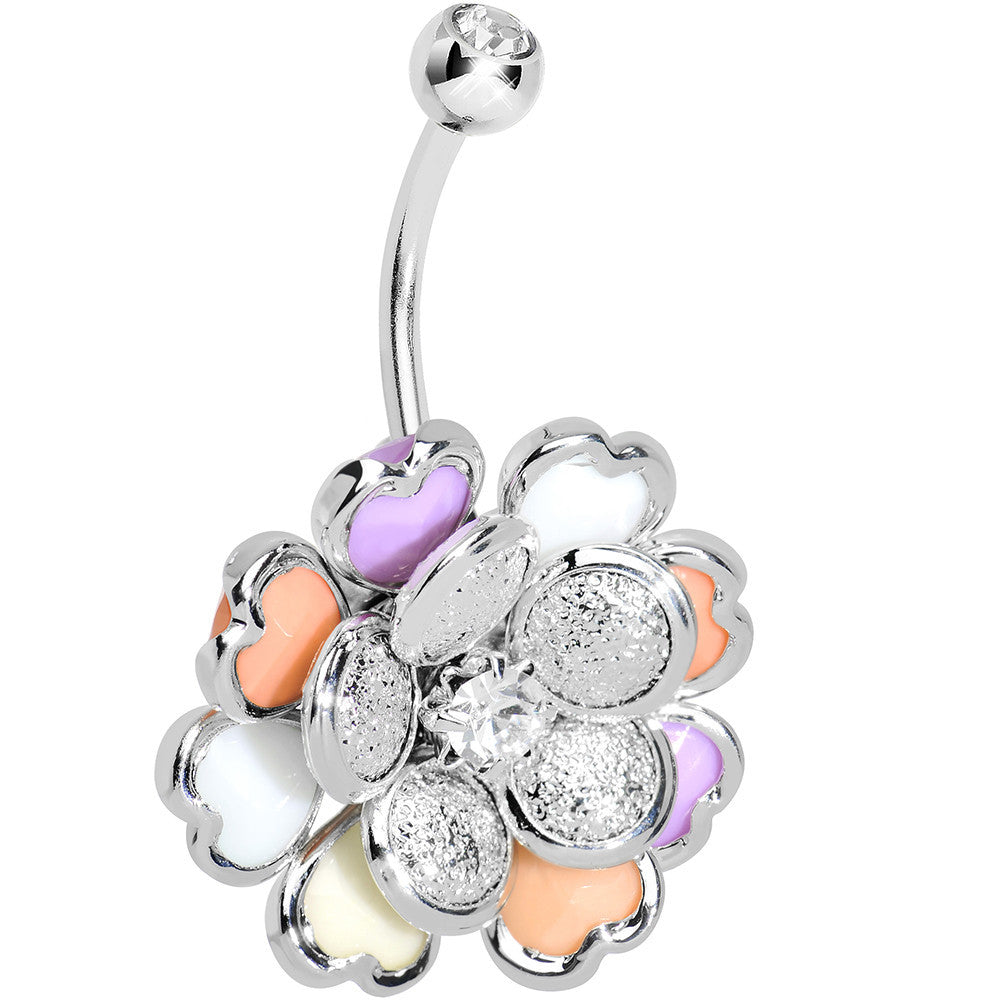 Clear Gem Multi Petal Flowering Hearts Belly Ring