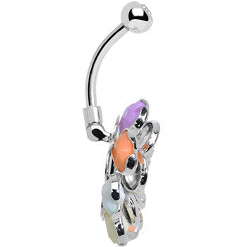 Clear Gem Multi Petal Flowering Hearts Belly Ring