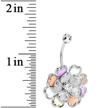 Clear Gem Multi Petal Flowering Hearts Belly Ring