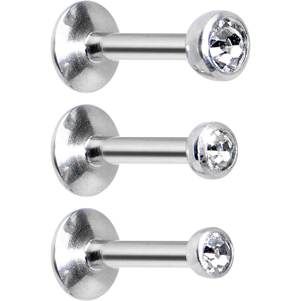 16 Gauge 1/4 Clear Gem Helix Cartilage Barbell 3 Pack Set