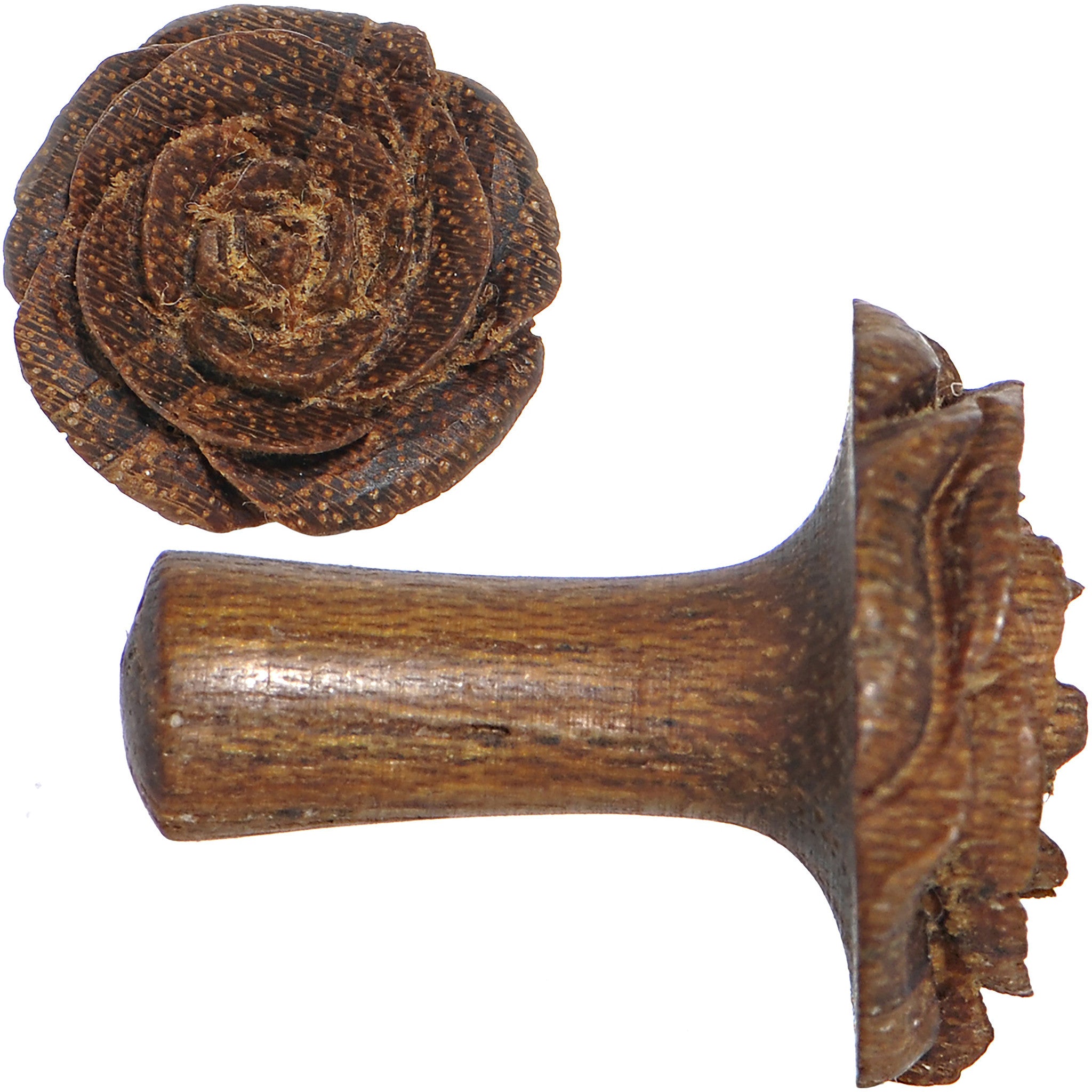 6 Gauge Organic Teak Wood Mocha Rosebud Hand Carved Plug Set