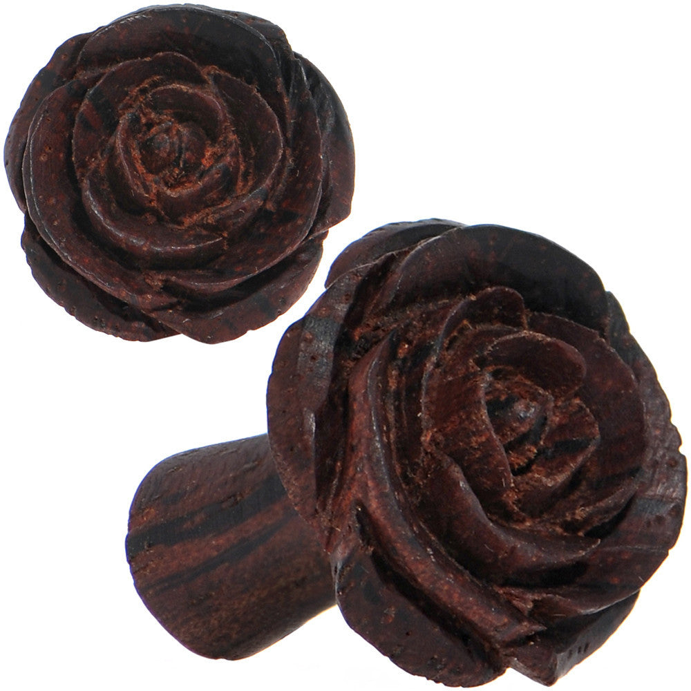 4 Gauge Organic Rengas Wood Cherry Rosebud Hand Carved Plug Set