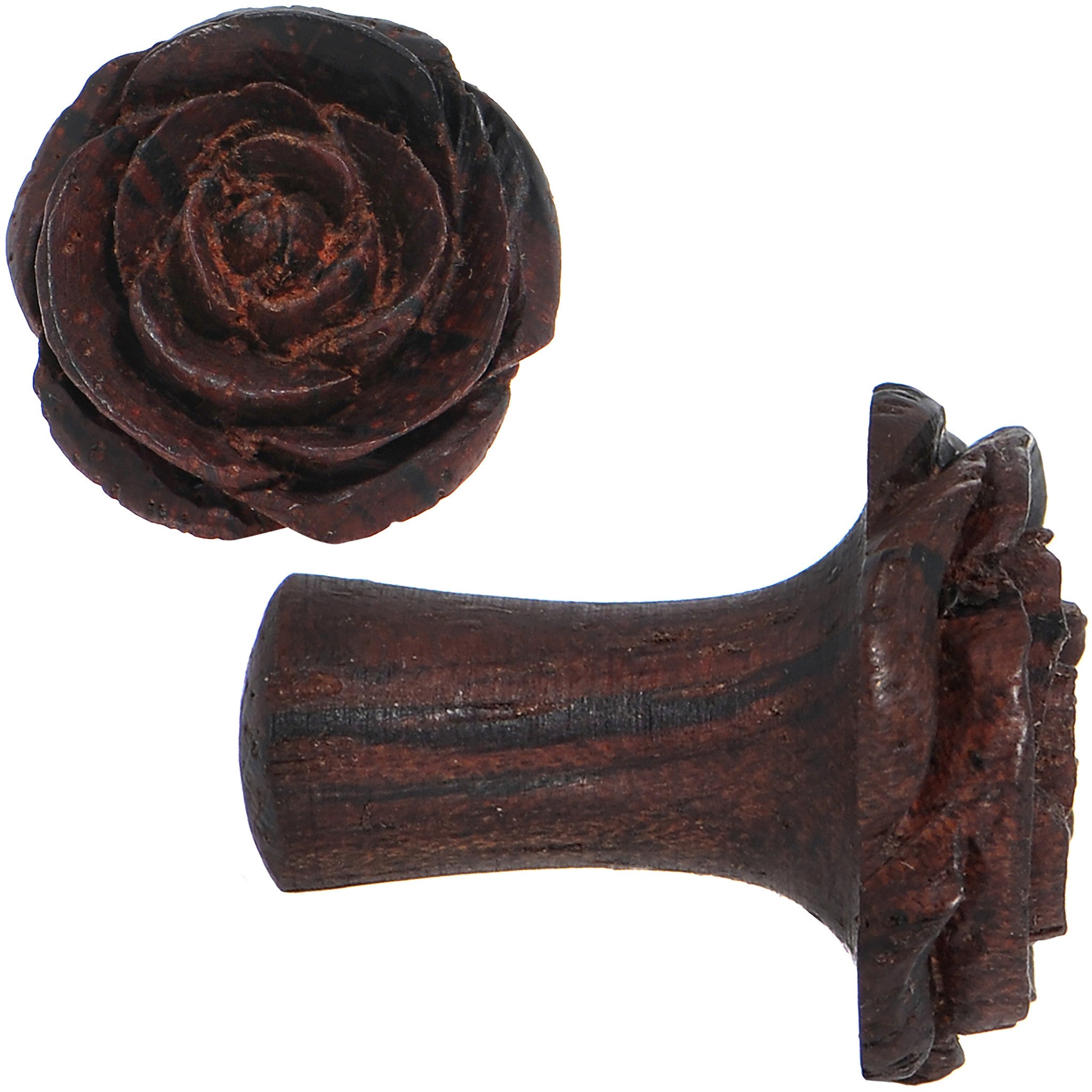 4 Gauge Organic Rengas Wood Cherry Rosebud Hand Carved Plug Set