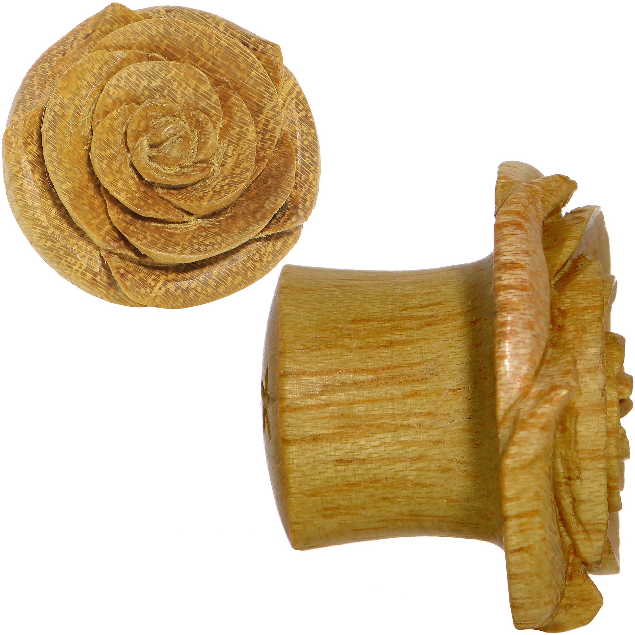 5/8 Organic Jackfruit Wood Yellow Rosebud Hand Carved Plug Set