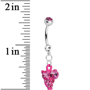 Pink Gem Oversized Eyes Owl Dangle Belly Ring