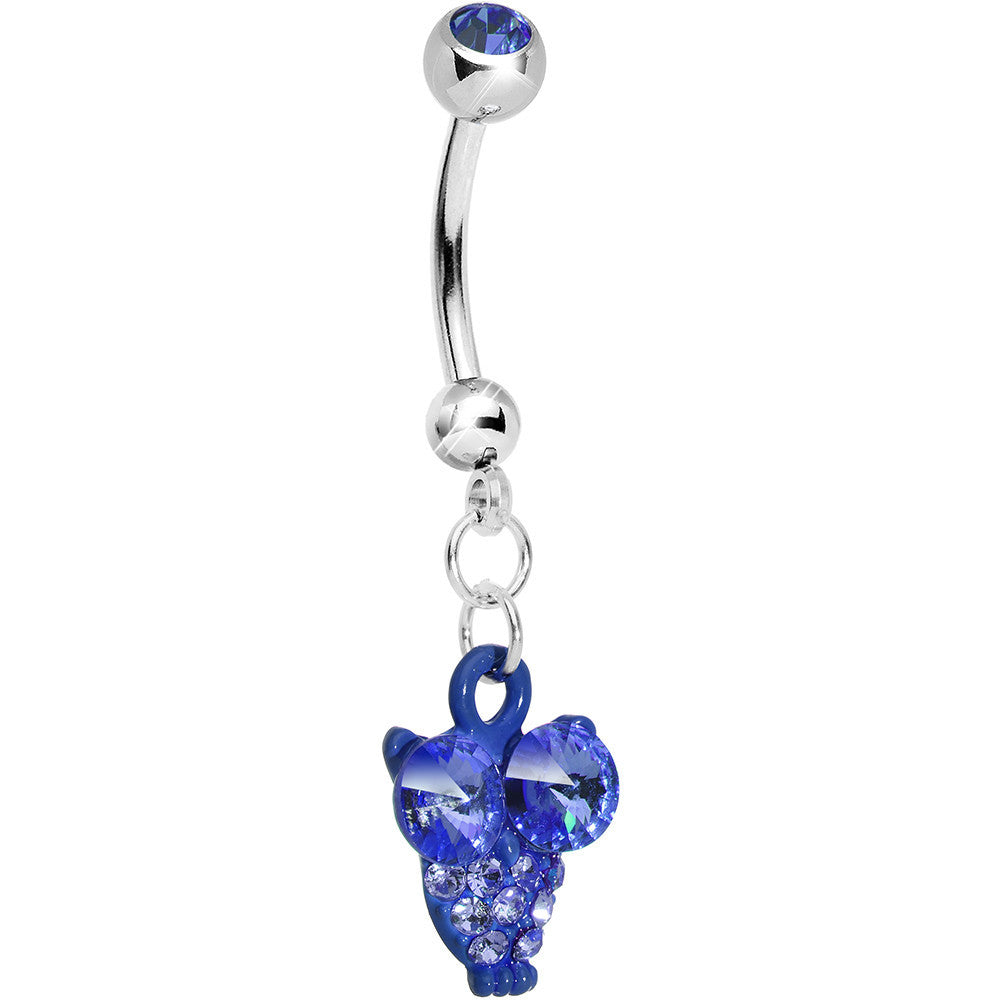 Blue Gem Oversized Eyes Owl Dangle Belly Ring