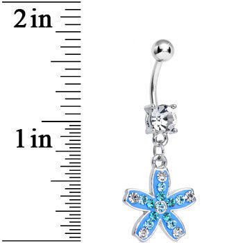 Clear Gem Sparkling Paved Aqua Star Flower Dangle Belly Ring