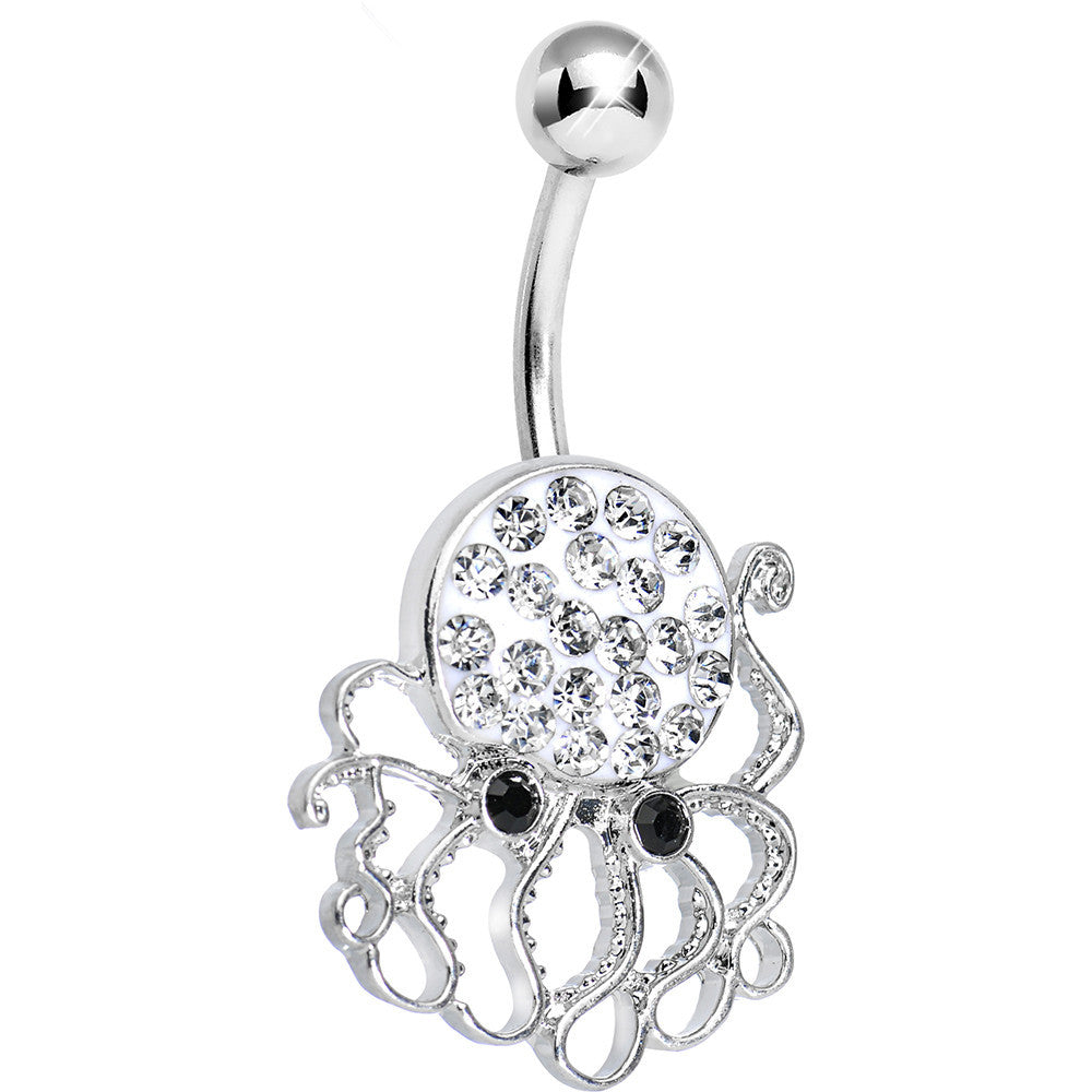 Clear Gem Paved Glamorous Octopus Belly Ring