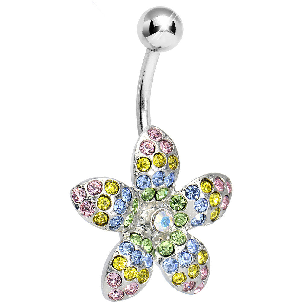 Multi Gem Magnificent Paved Flowering Starfish Belly Ring