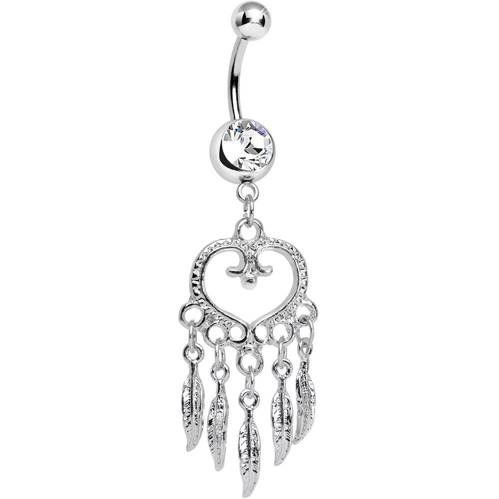 Clear Gem Heart Full of Dreamcatcher Dangle Belly Ring