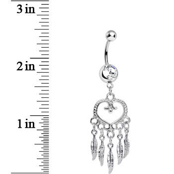 Clear Gem Heart Full of Dreamcatcher Dangle Belly Ring