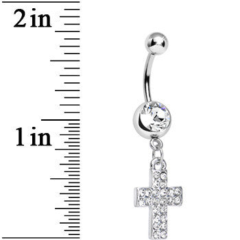 Clear Gem Carry the Cross Dangle Belly Ring