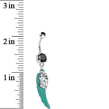 Black Gem On the Green Wing of an Angel Dangle Belly Ring