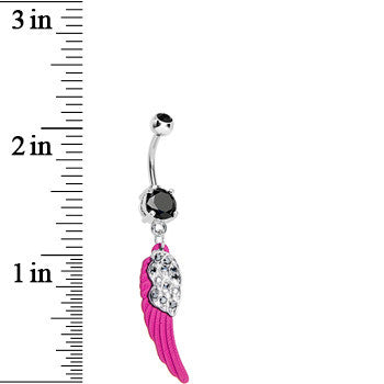 Black Gem On the Pink Wing of an Angel Dangle Belly Ring