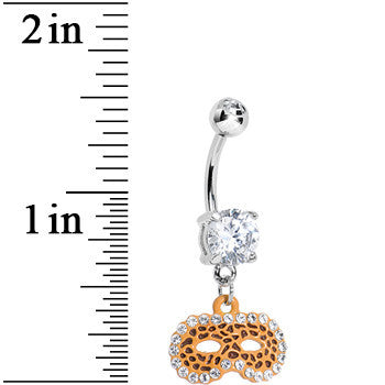 Clear Gem Leopard Print Masquerade Mask Dangle Belly Ring