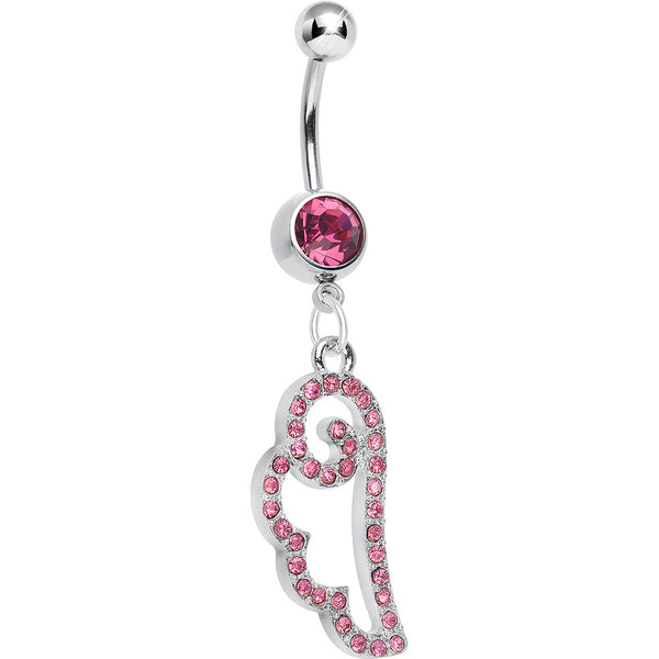 Pink Gem Spiral Angel Wing Dangle Belly Ring – Bodycandy