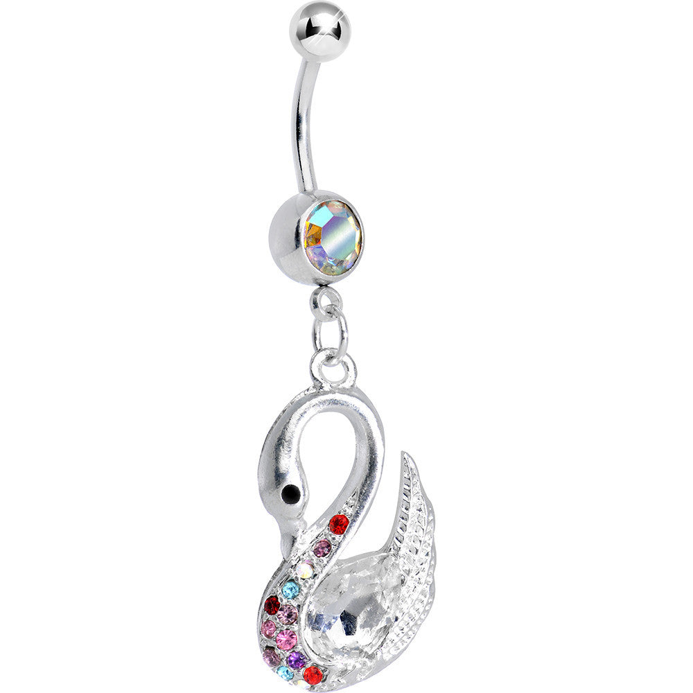 Aurora Multi Gem Sophisticated Swan Dangle Belly Ring