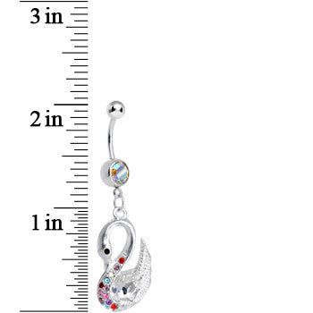 Aurora Multi Gem Sophisticated Swan Dangle Belly Ring