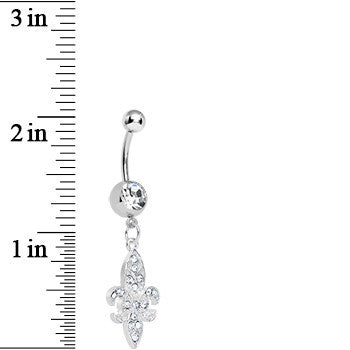 Clear Gem Paved Fleur de Lis Dangle Belly Ring