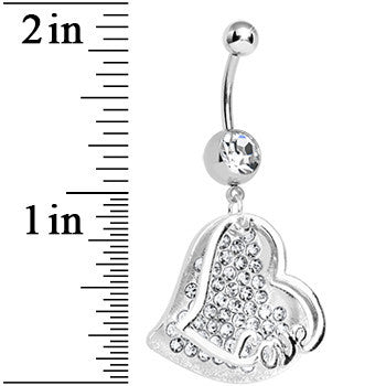 Clear Gem Paved Love Heart Dangle Belly Ring