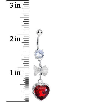 Clear Gem Queen Ruby Red Heart and Bowtie Dangle Belly Ring