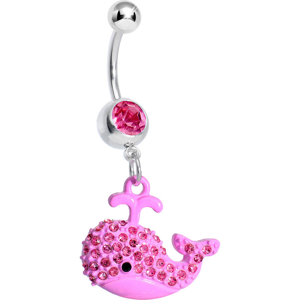 Pink Gem Pink Wacky Whale Dangle Belly Ring