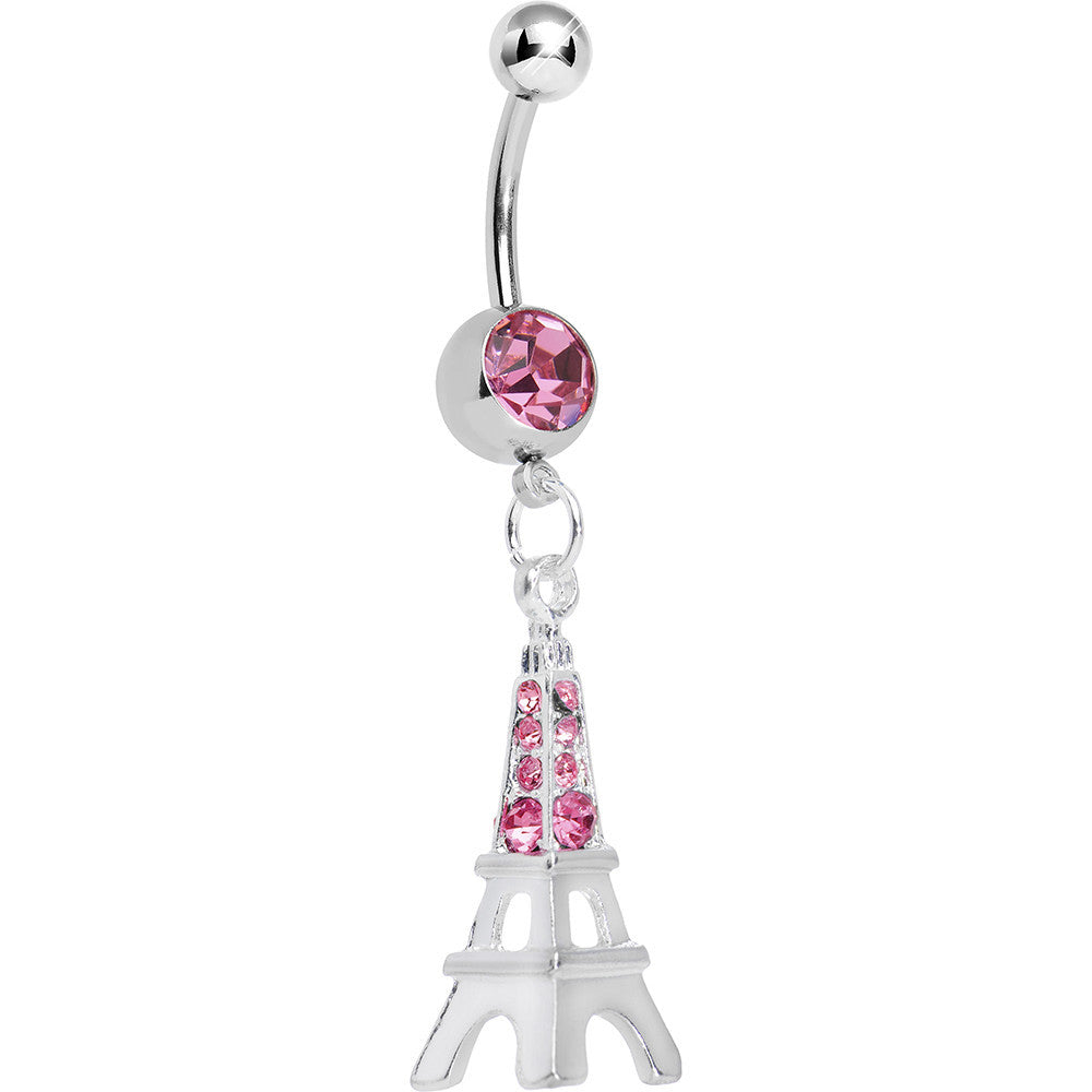 Pink Gem Elegant Eiffel Tower Dangle Belly Ring