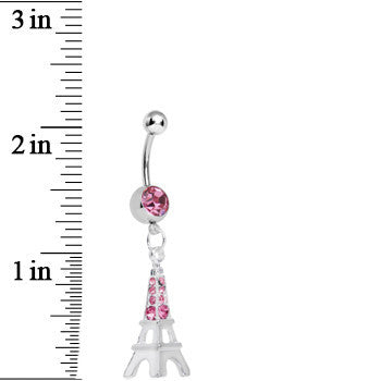 Pink Gem Elegant Eiffel Tower Dangle Belly Ring