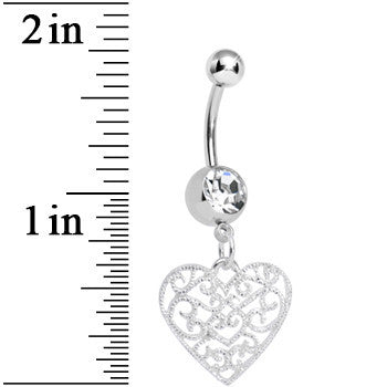 Clear Gem Filigree Heart Dangle Belly Ring