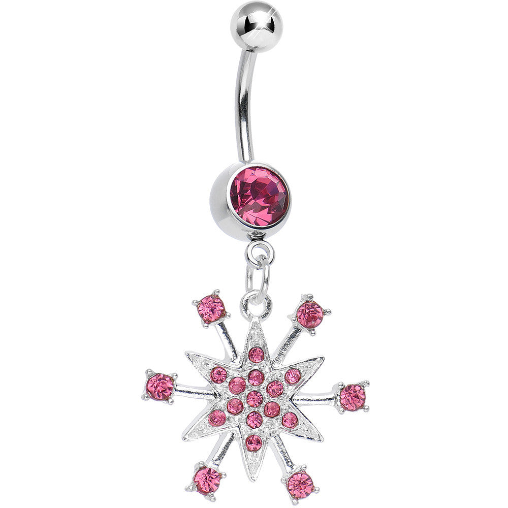 Pink Gem Starry Snowflake Dangle Belly Ring