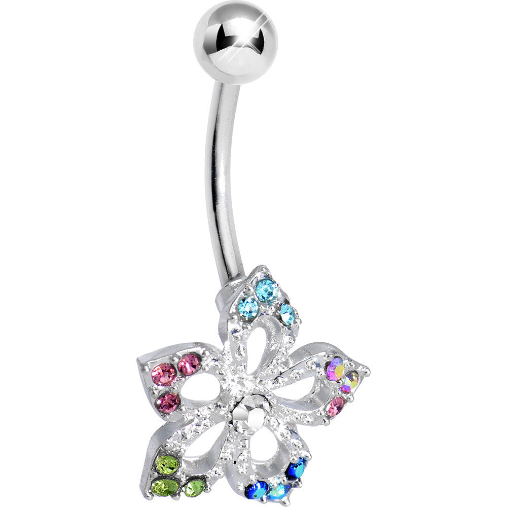 Multi Gem Glimmering Lotus Flower Belly Ring