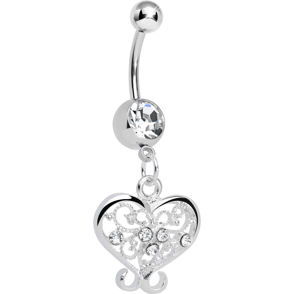 Crystalline Gem Opulent Scrolled Heart Dangle Belly Ring