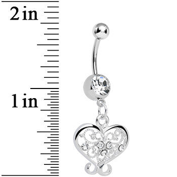 Crystalline Gem Opulent Scrolled Heart Dangle Belly Ring