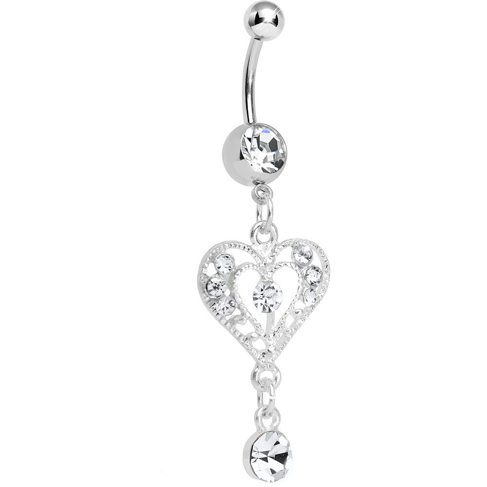 Crystalline Gem Drops of Love Heart Dangle Belly Ring