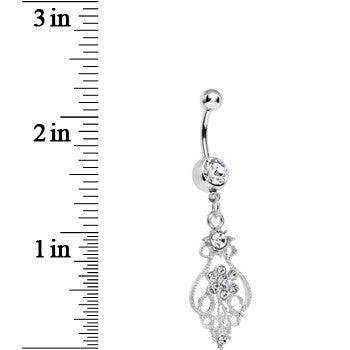 Crystalline Gem Ensnared in Roots Flower Dangle Belly Ring