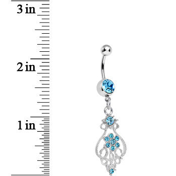 Aqua Gem Ensnared in Roots Flower Dangle Belly Ring