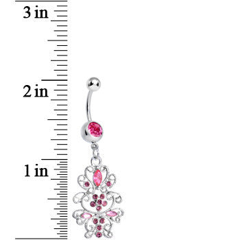 Pink Gem Day of the Daisy Flower Dangle Belly Ring