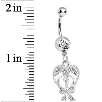 Crystalline Gem Love Tied in a Bow Heart Dangle Belly Ring