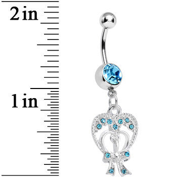 Aqua Gem Love Tied in a Bow Heart Dangle Belly Ring