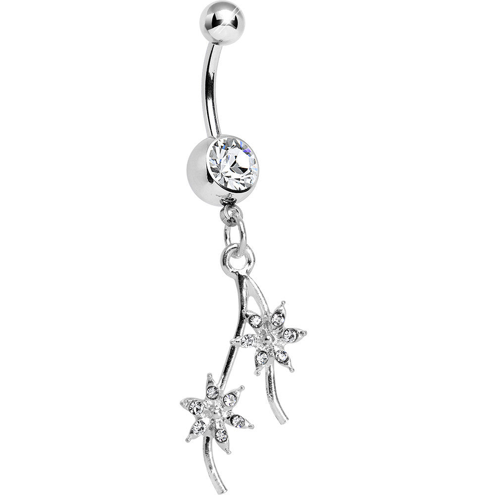 Crystalline Gem Pair of Pinwheel Posies Flower Dangle Belly Ring