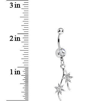 Crystalline Gem Pair of Pinwheel Posies Flower Dangle Belly Ring