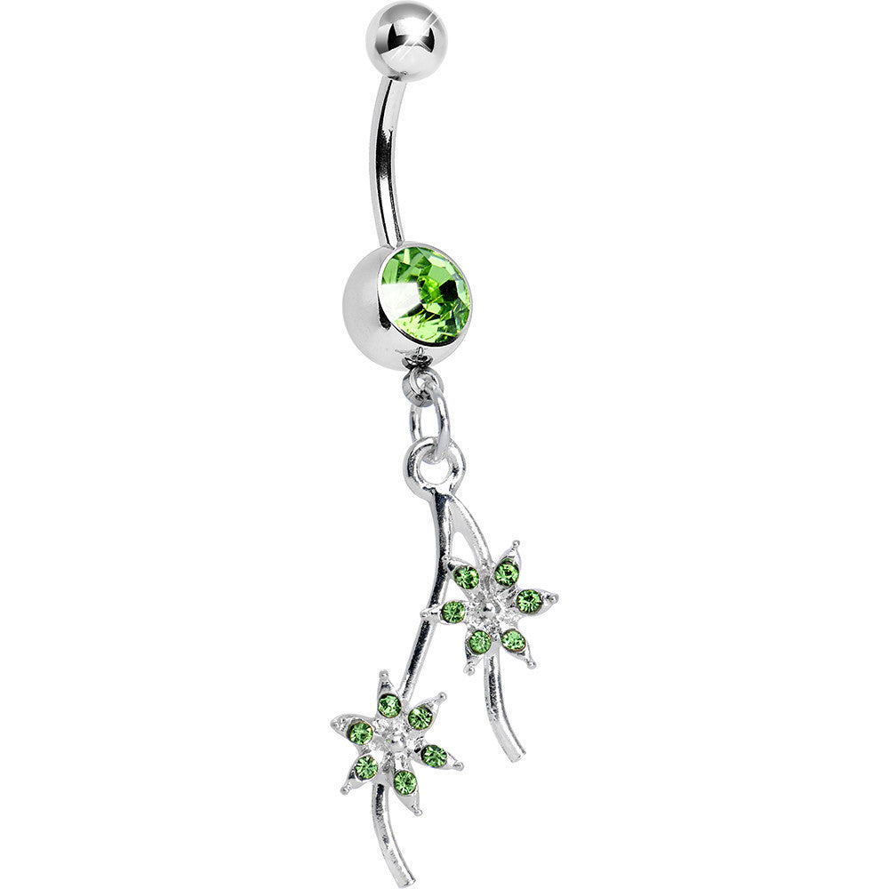 Green Gem Pair of Pinwheel Posies Flower Dangle Belly Ring