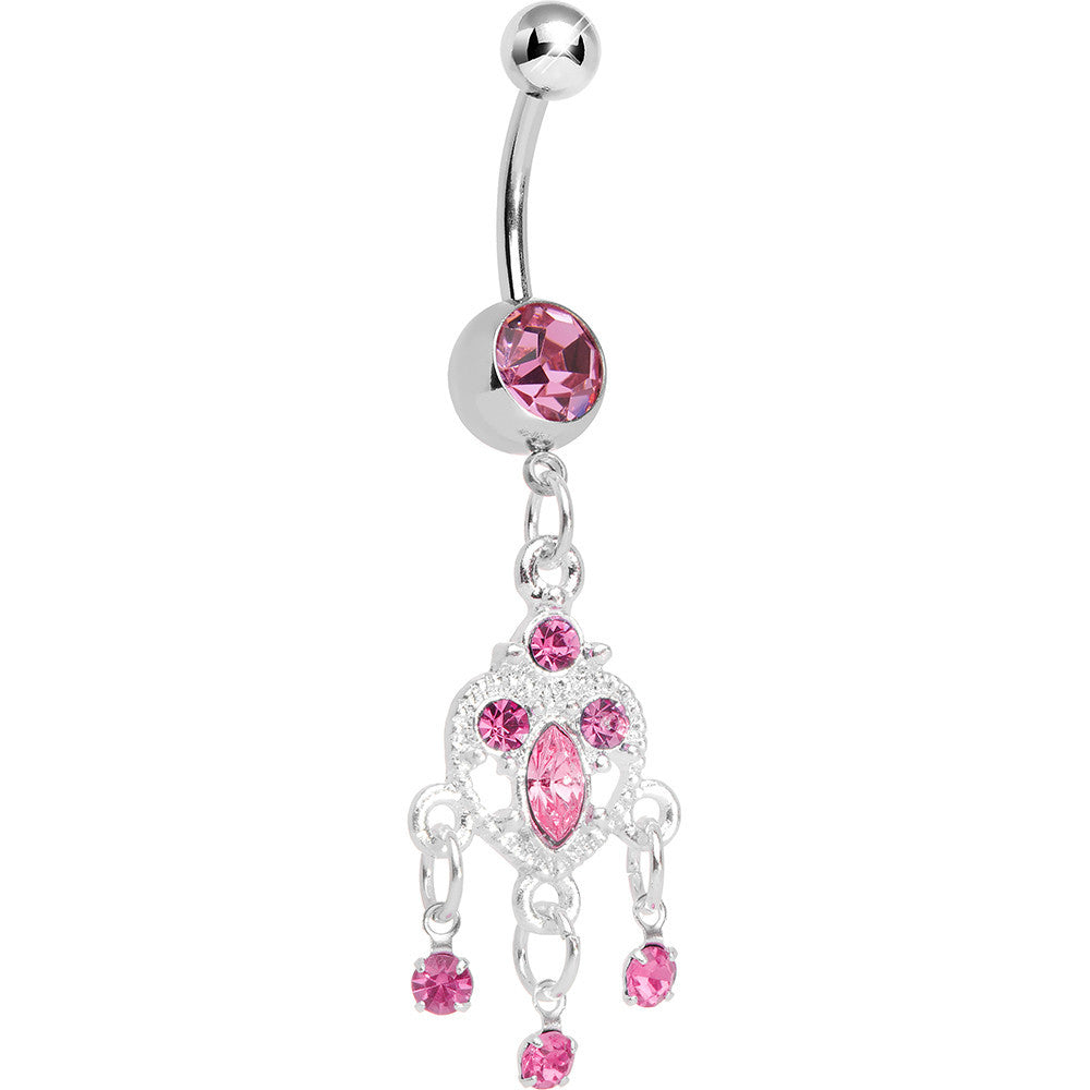 Pink Gem Chandelier Heart Dangle Belly Ring