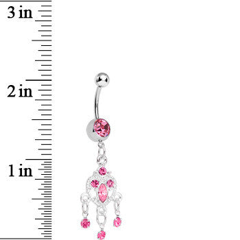 Pink Gem Chandelier Heart Dangle Belly Ring