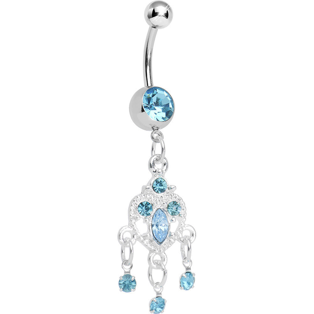 Aqua Gem Chandelier Heart Dangle Belly Ring