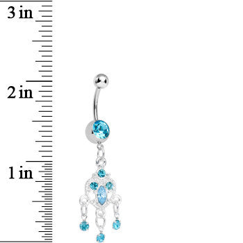 Aqua Gem Chandelier Heart Dangle Belly Ring