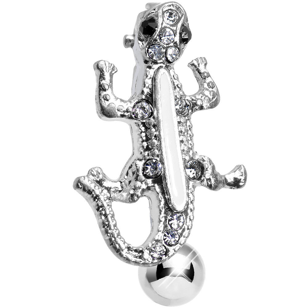 Clear Gem White Striped Roaming Lizard Top Mount Belly Ring